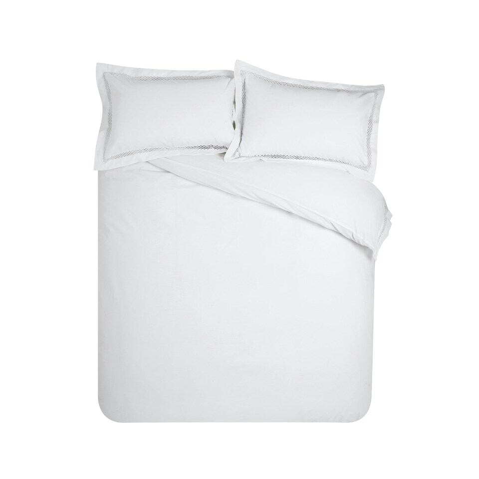 image 1 of Catherine Lansfield Classic Lattice Lace Duvet Cover Set White | White | King