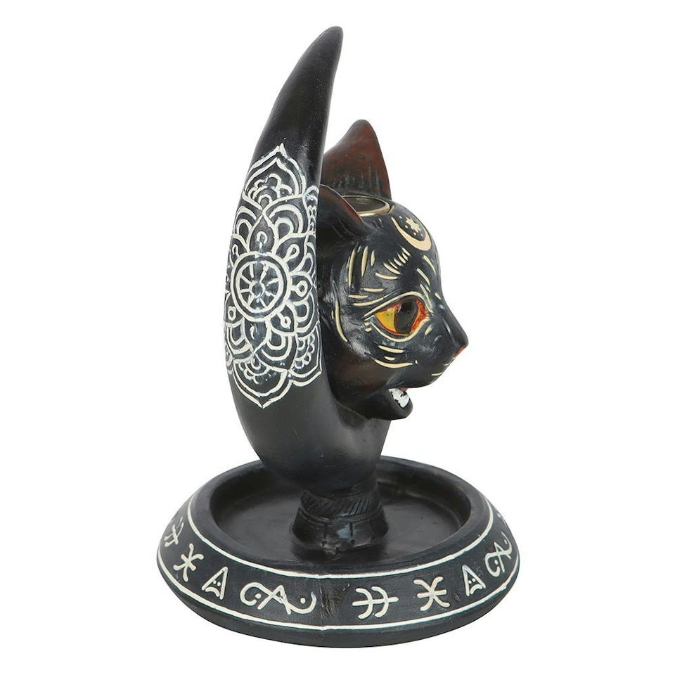 image 1 of Something Different Black Cat & Moon Backflow Incense Burner - Black/White/Red - One Size