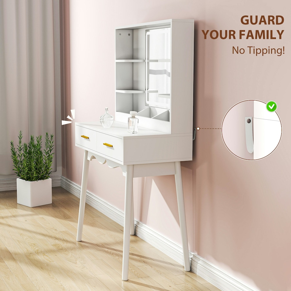 image 1 of HOMCOM Dressing Table with LED Lighted Mirror and Cushioned Stool White | White | Gold | 80W x 40D x 137.5H cm