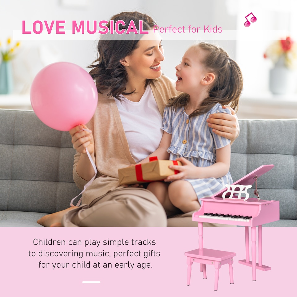 image 1 of HOMCOM 30 Keys Mini Kids Piano with Music Stand and Bench Best Gifts Toy