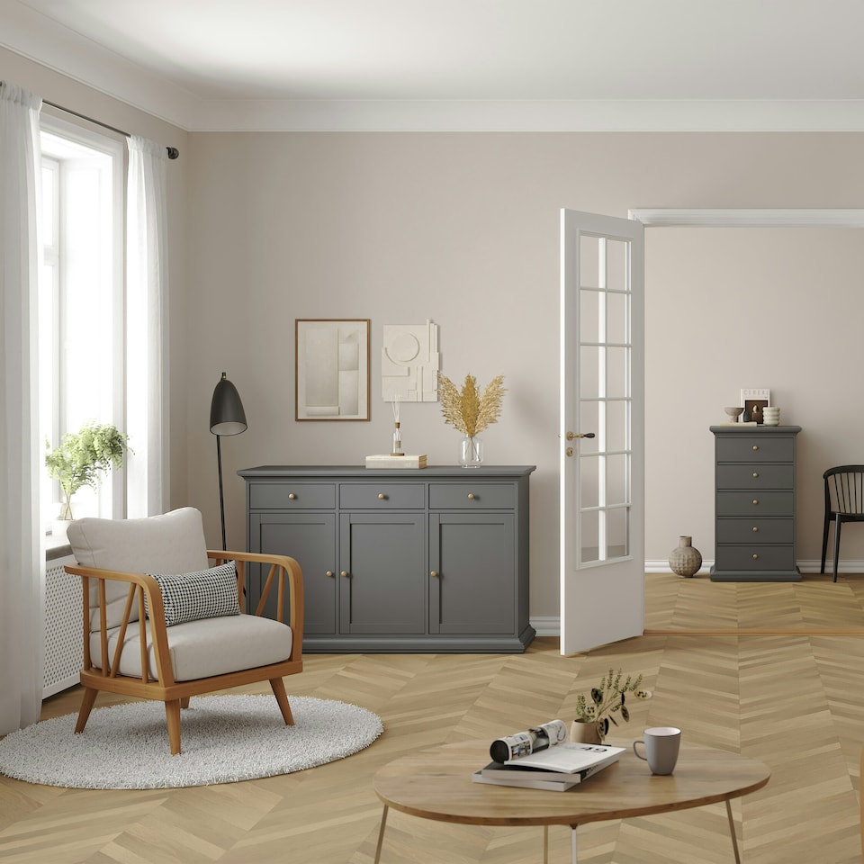 image 1 of Paris Sideboard with 3 doors and 3 drawers in Matt Grey Grey