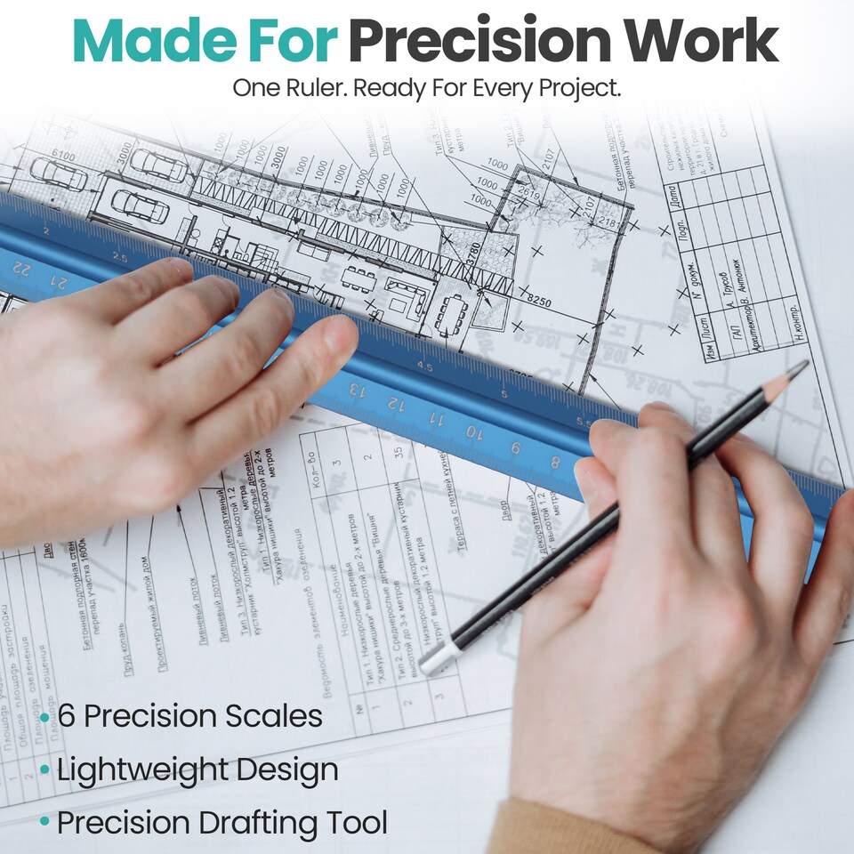 image 1 of 30cm Aluminium Triangular Ruler with 6 Precision Scales - 1pc