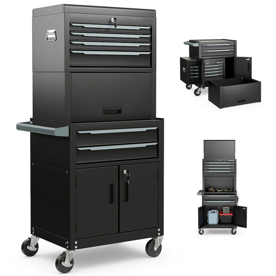 image 1 of COSTWAY 6-Drawer Rolling Tool Chest Tool Storage Cabinet Black | Black