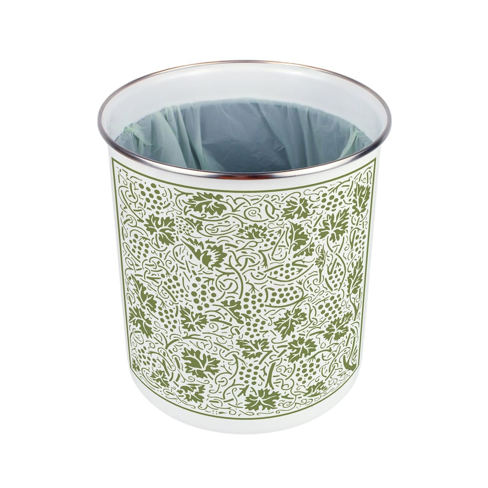 image 1 of Oak Leaves & Berries Food Waste Caddy - Metal 2L Green Decorative Kitchen Compost Bin