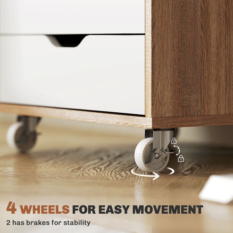 image 1 of Vinsetto Vertical Filing Cabinet, 5-drawer File Cabinet, Mobile Office Cabinet on Wheels for Study, Home Office, Oak