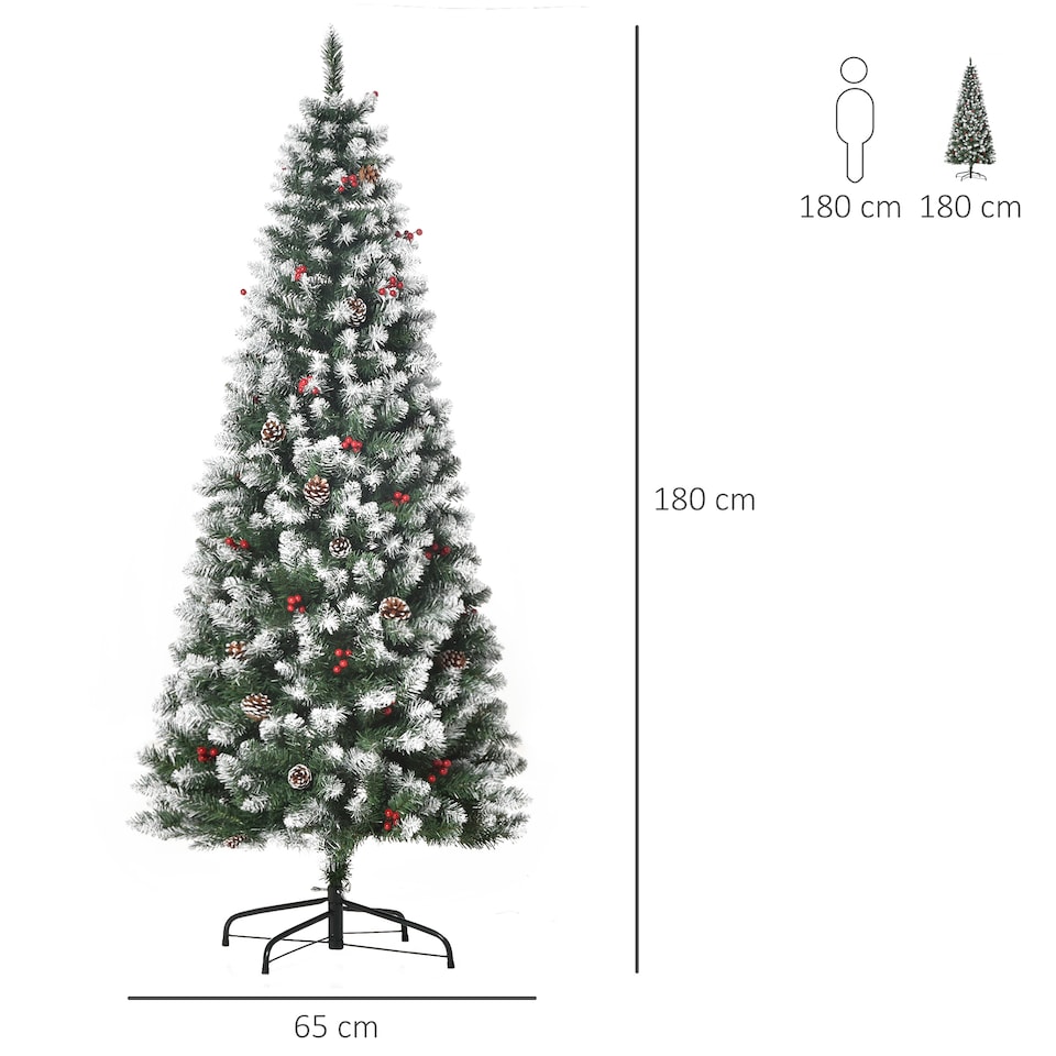 image 1 of HOMCOM 6FT Artificial Christmas Tree mas Pencil Tree with Red Berries and Pinecones Holiday Home Indoor Decoration with Foldable Feet, Green