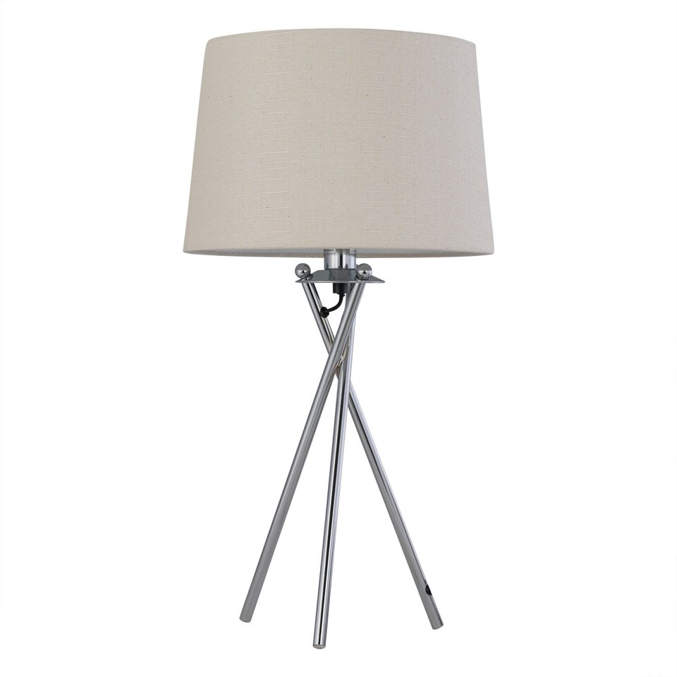 image 1 of Set of 2 Tripod - Chrome Lamps with Natural Linen Shade | Chrome | Brown | Large | 2