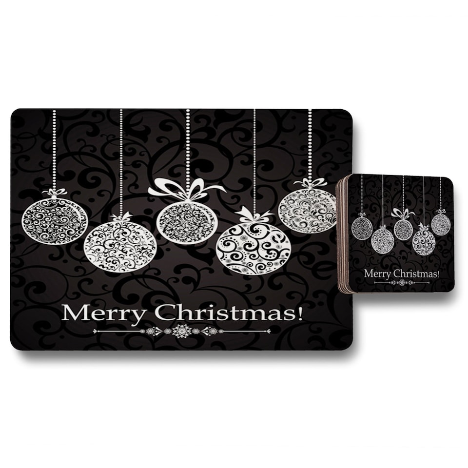 vintage christmas balls placemat coaster set | Multi