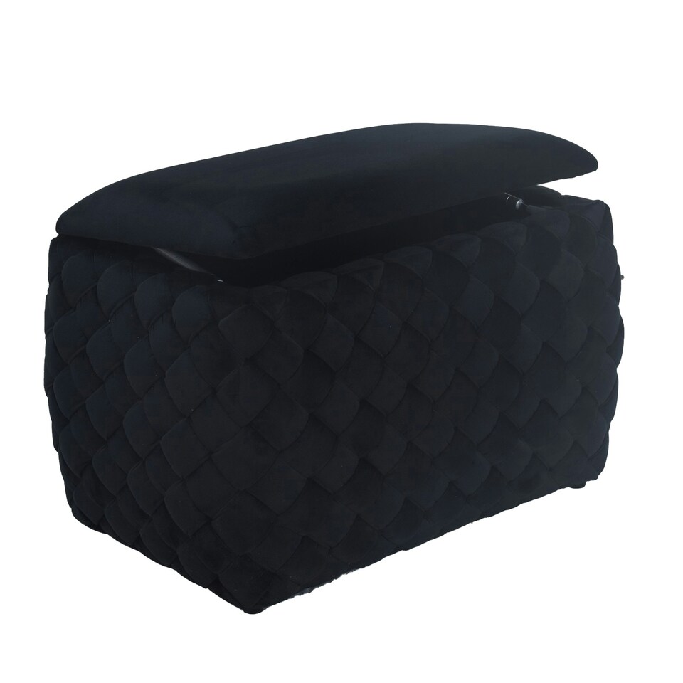 image 1 of Plumeo Velvet Storage Ottoman - Black