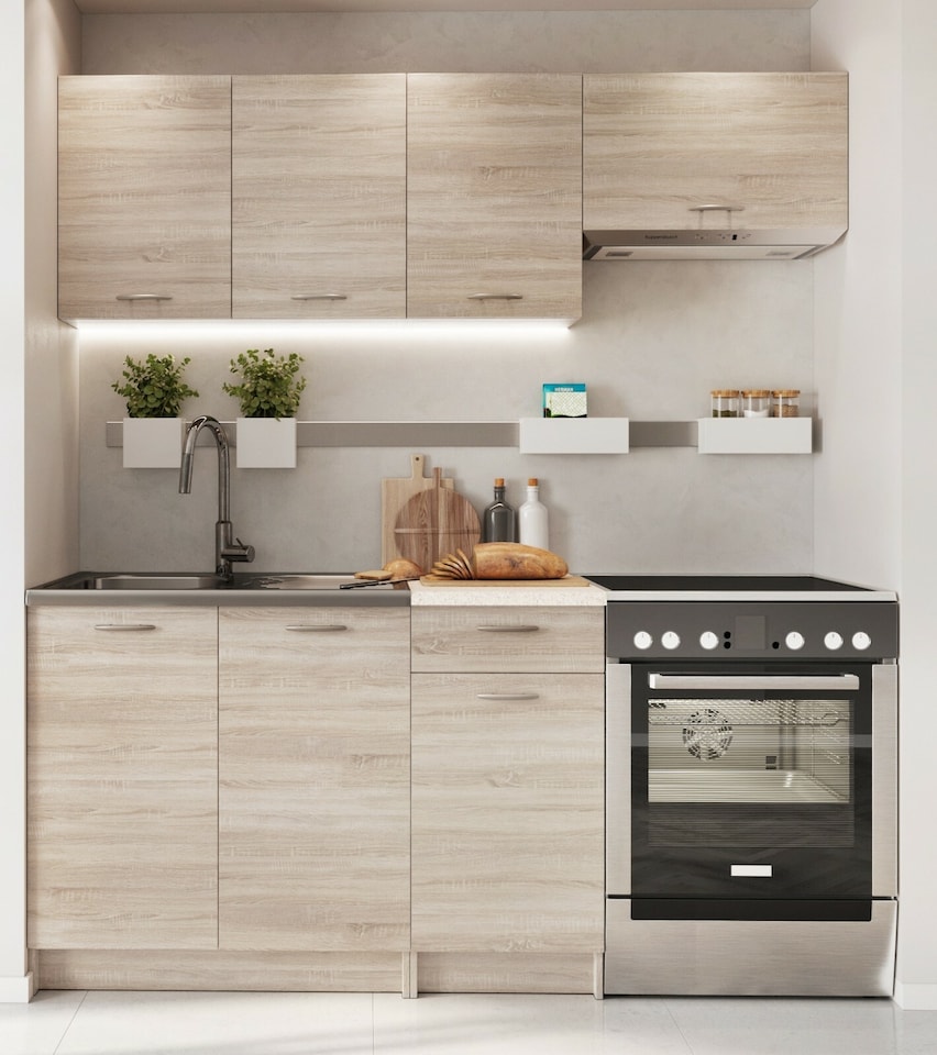 image 1 of Kitchen Cabinets Set 5 Unit Sonoma Oak Cupboard Worktop Budget Small Modern Nela