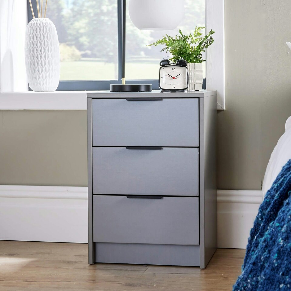 image 1 of Bedside 3 Drawer Storage Grey Clothing Nightstand Organiser Bedroom Cabinet Unit
