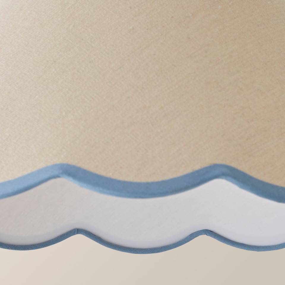 image 1 of ValueLights Florie Natural Large Taper Lamp Shade Scallop Blue Trim & Bulb | Blue