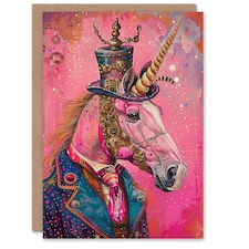Stylish Pink Steampunk Unicorn Top Hat Suit Daughter Son Birthday Card