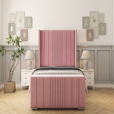 Sloomy Hargrave Pink Plush Bed Frame With 50" Upholstered Wingback Headboard 4' Small Double