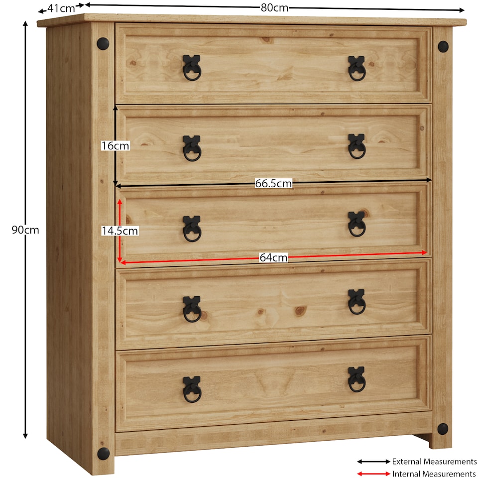 image 1 of Vida Designs Corona 5 Drawer Chest of Drawers Rustic Furniture, Solid Pine Wood