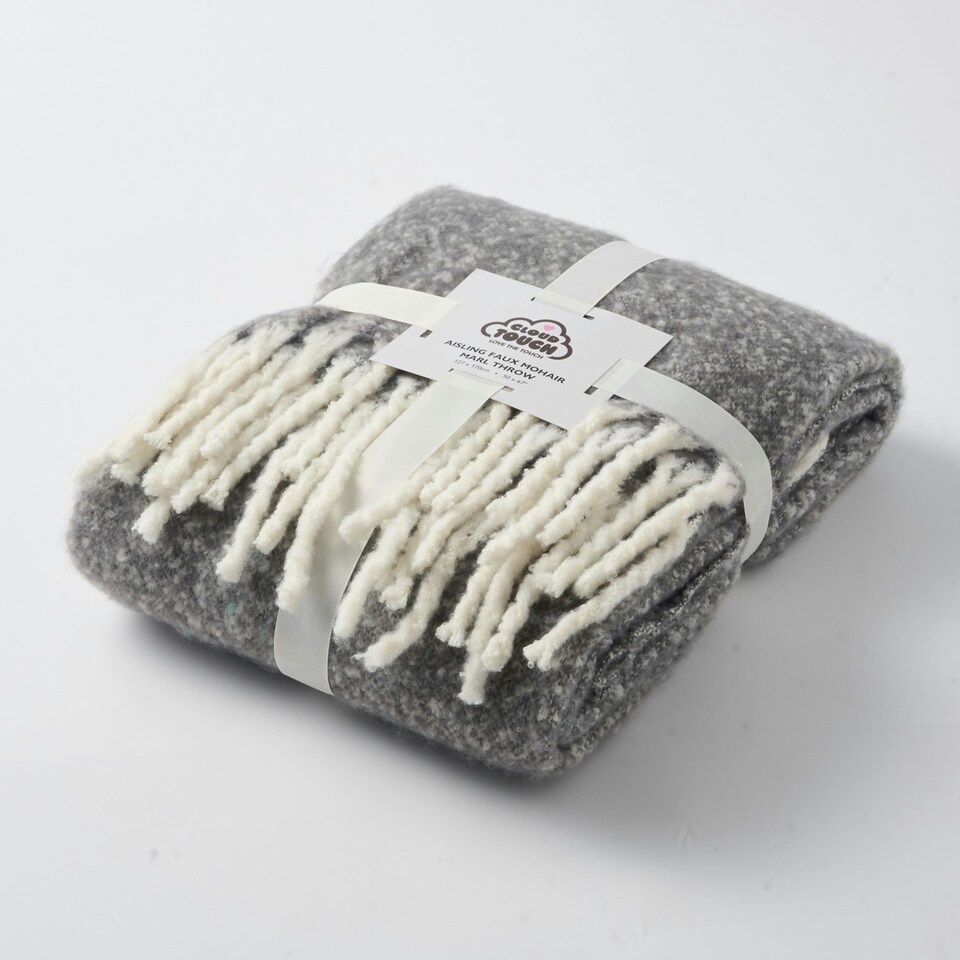 image 1 of Aisling Marl Faux Mohair Throw - Super Soft, Stylish Tasselled Blanket Grey | Graphite