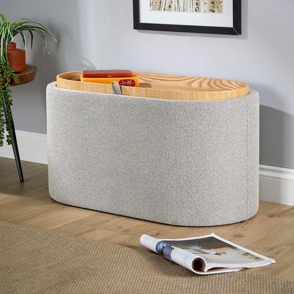 image 1 of Storage Ottoman Reversible Lid Table Boucle Teddy Fur Home Box | Grey | Grey
