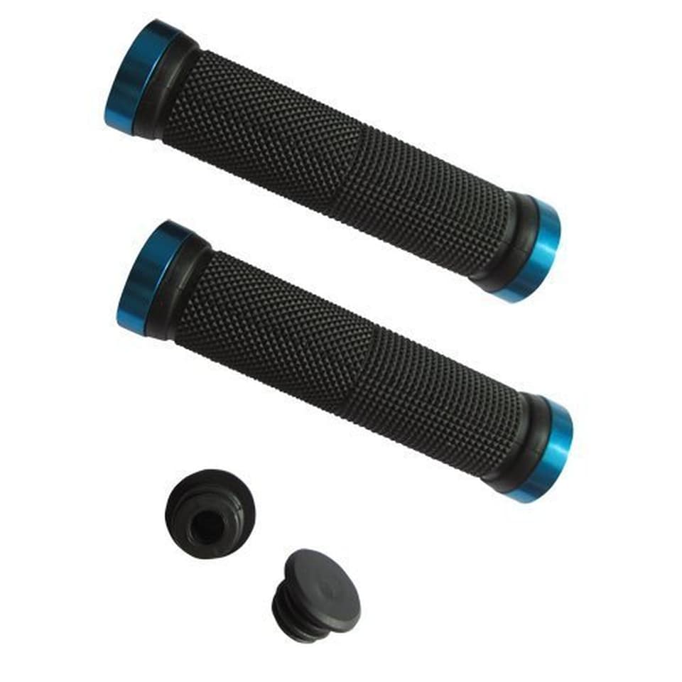 Double Lock On Handlebar Grips 130mm Rubber Bicycle Bike Stunt Scooter Grips with 3mm Allen Key Clamps & Black Bar End Plugs