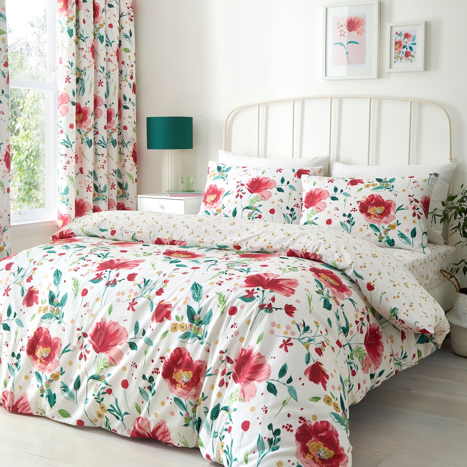 image 1 of D & D Abstract Poppy Duvet Cover Set Red