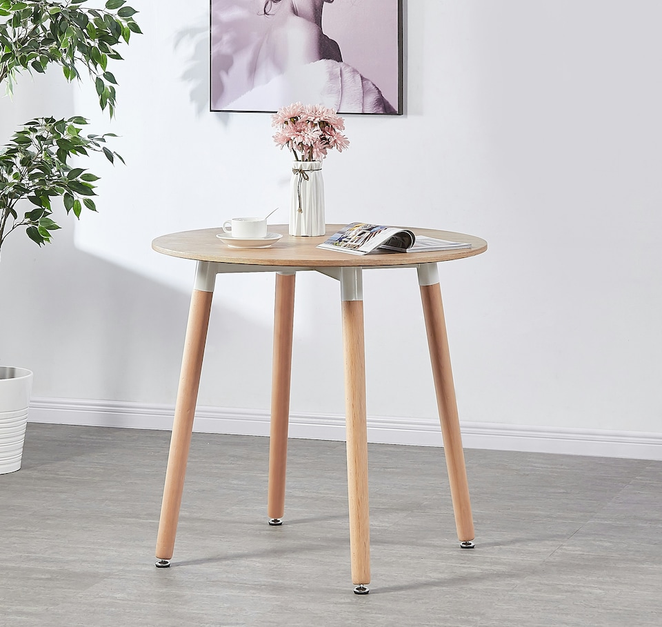 image 1 of 5PCs Dining Set - an Oak Round Dining Table & Set of 4 White Lorenzo Tulip chairs with Padded Seat | Grey