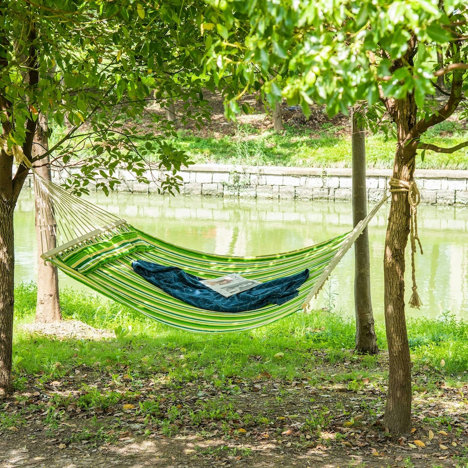 image 1 of Outsunny Hammock Outdoor Garden Camping Hanging Swing Portable Travel Green