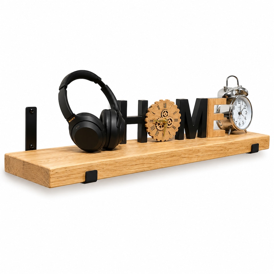 image 1 of MKGT 120cm Solid Oak Floating Shelf with Steel Brackets, Handmade Rustic Wall Shelf, 15cm Deep, 40mm Thick, Kitchen, Living Room