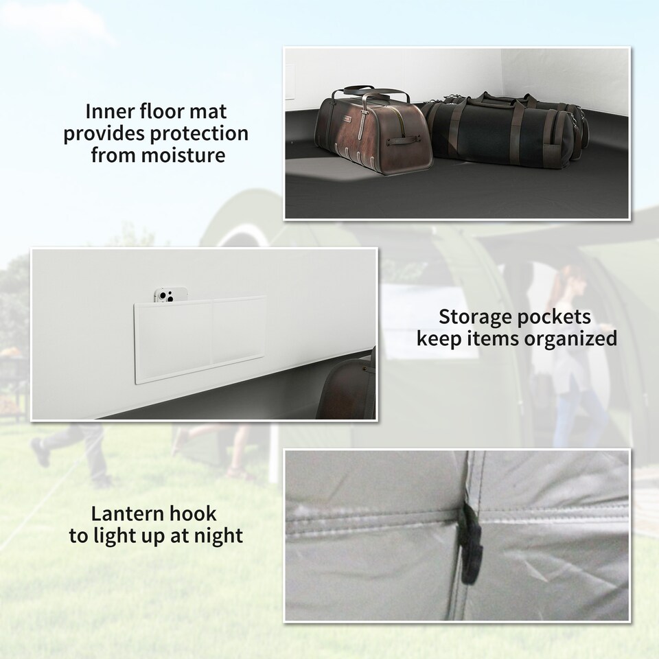 image 1 of Outsunny 5-6 Man Family Tent Camping Tent with 2 Room and Carry Bag, Green | Green | Green