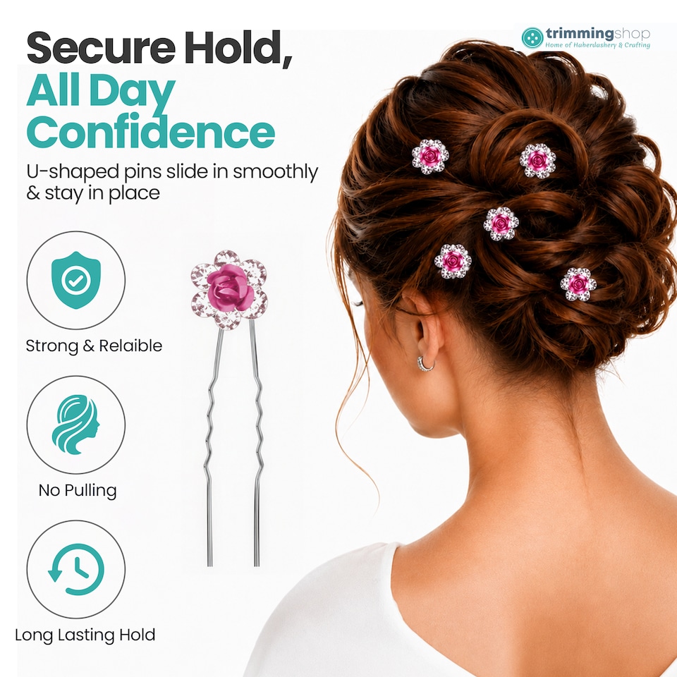 image 1 of Crystal Rose Flower Hair Pins, Clips with Rhinestone Flowers - 1pc