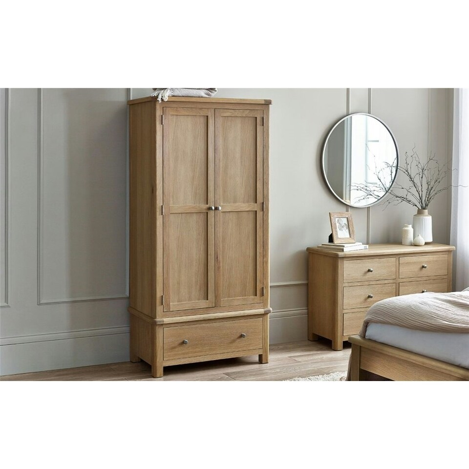 image 1 of Rustic Limed Oak 2 Door 1 Drawer Wardrobe