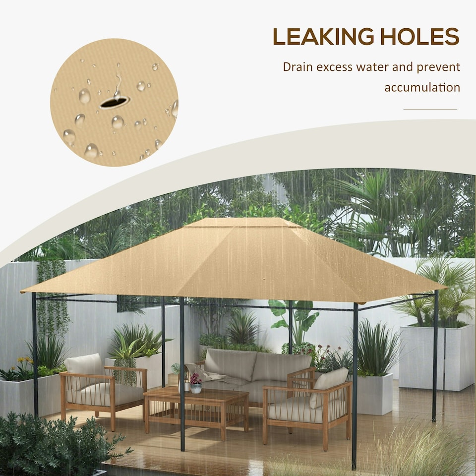image 1 of Outsunny 3 x 4m Gazebo Canopy Replacement Gazebo Roof Cover, Khaki