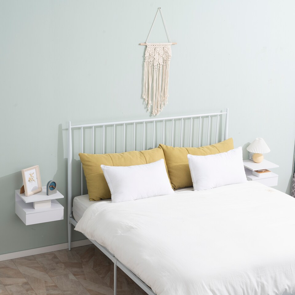 image 1 of HOMCOM Floating Bedside Table Set of 2, Wall Mount Nightstands with Storage Drawer and Open Shelf for Bedroom, White