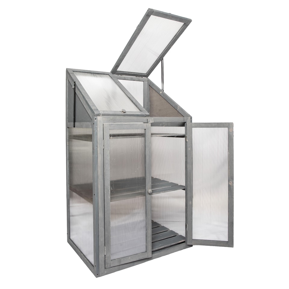 image 1 of Samuel Alexander Wooden Mini Greenhouse Cold Frame - Small Greenhouse Grey H120 x W69 x D49cm