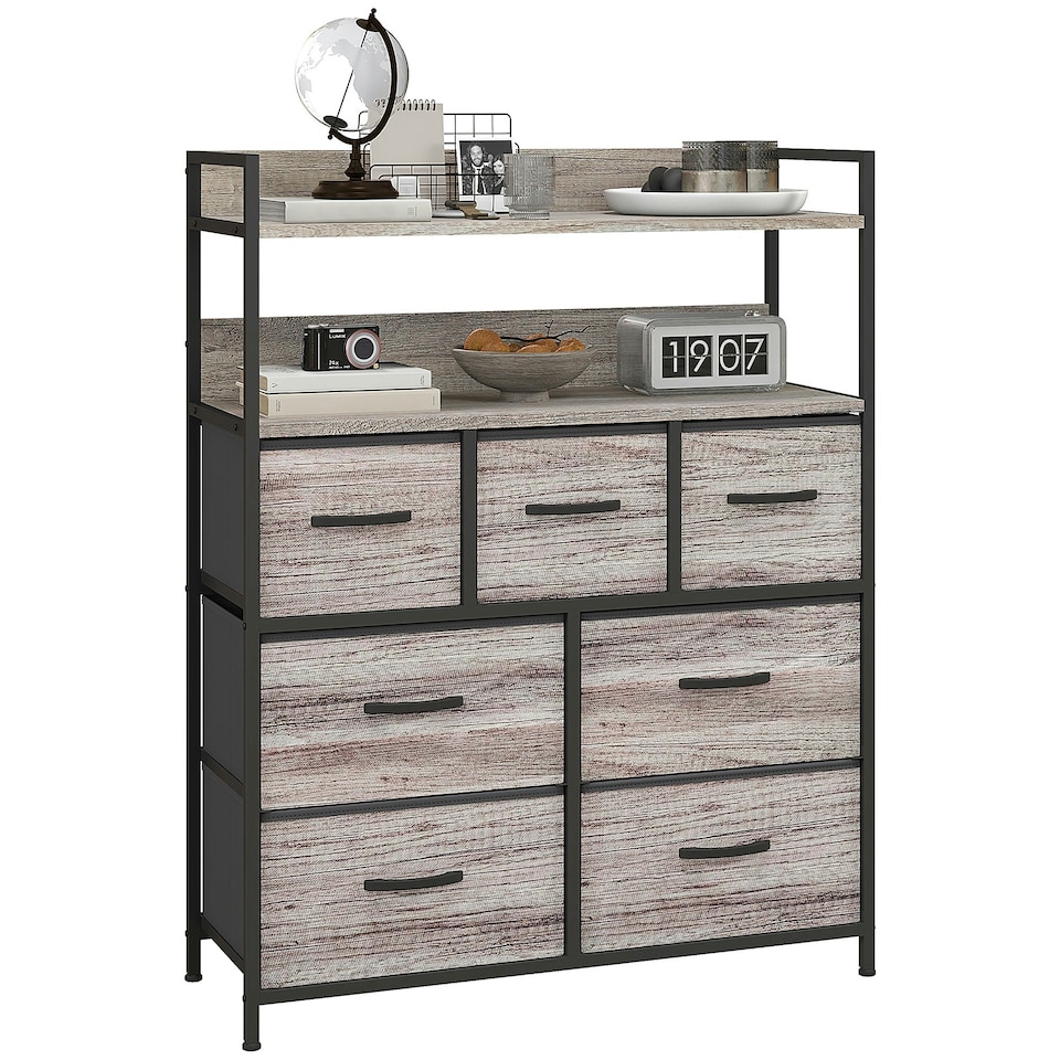image 1 of HOMCOM Bedroom Chest of Drawers 7 Drawer Dresser w/ Shelves, Grey Wood Effect