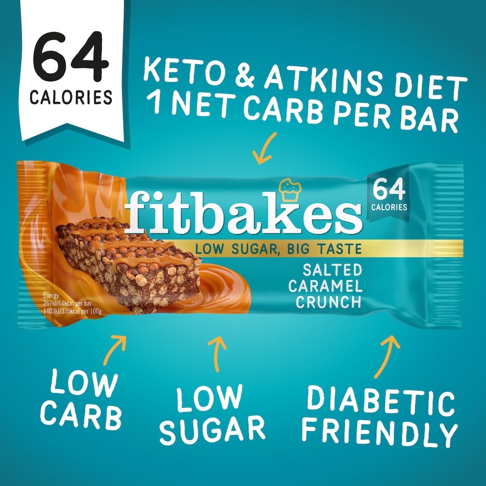 image 1 of Fitbakes Salted Caramel Low-Sugar Crunch Mini Bars, 12 x 19g