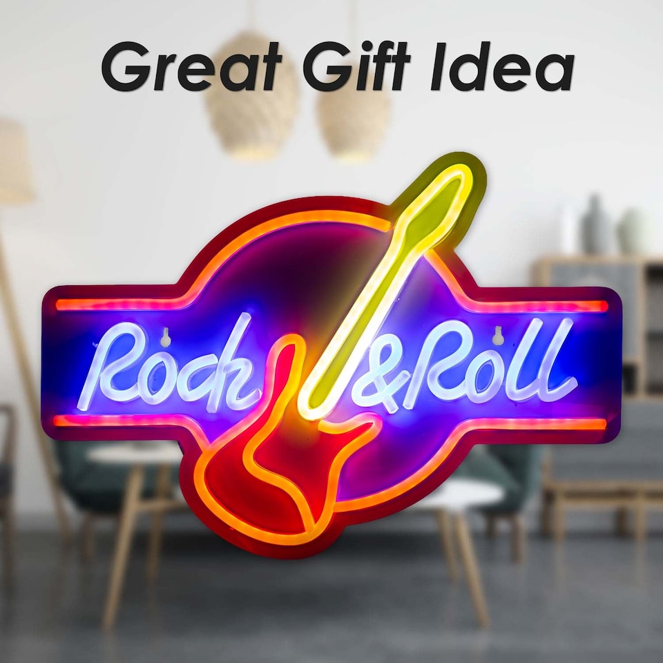 image 1 of vfm-estore Rock & Roll Neon Light USB Powered Multi-coloured 30cm x 40cm