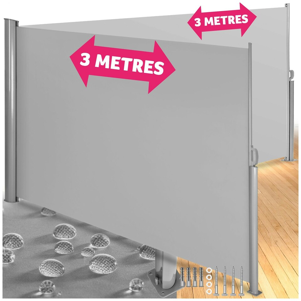 image 1 of Double-sided retractable awning & privacy screen Grey | 200 x 600 cm
