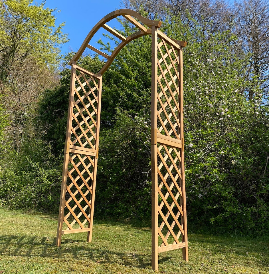 image 1 of Wooden Garden Arch with Curved Top (Tan)