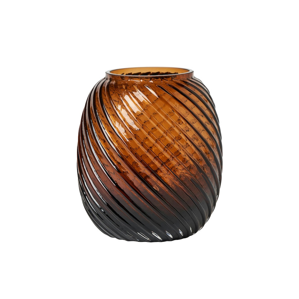 image 1 of BHS Cognac Lenticular Glass Vase, Amber