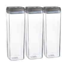 Argon Tableware Flip Lock Plastic Food Storage Containers - 1.9 Litre - Grey - Pack of 3