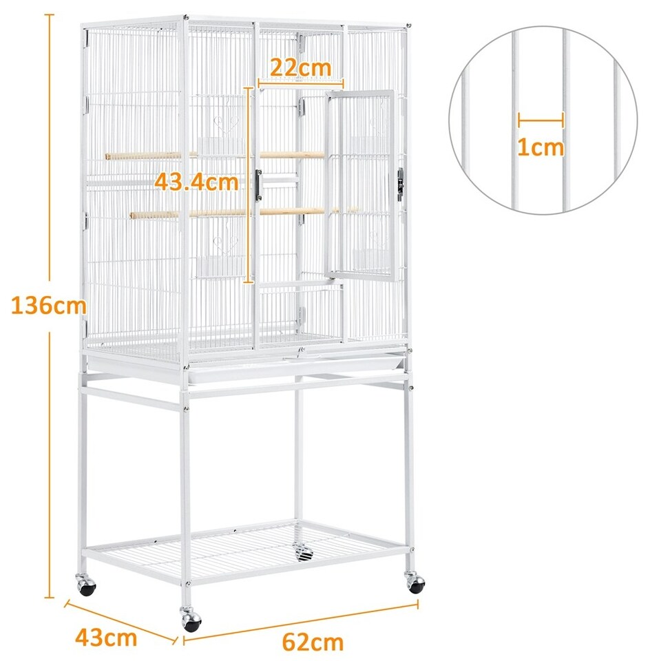 image 1 of Yaheetech 136 cm Tall Mobile Large Parrot Cage w/ Stand White