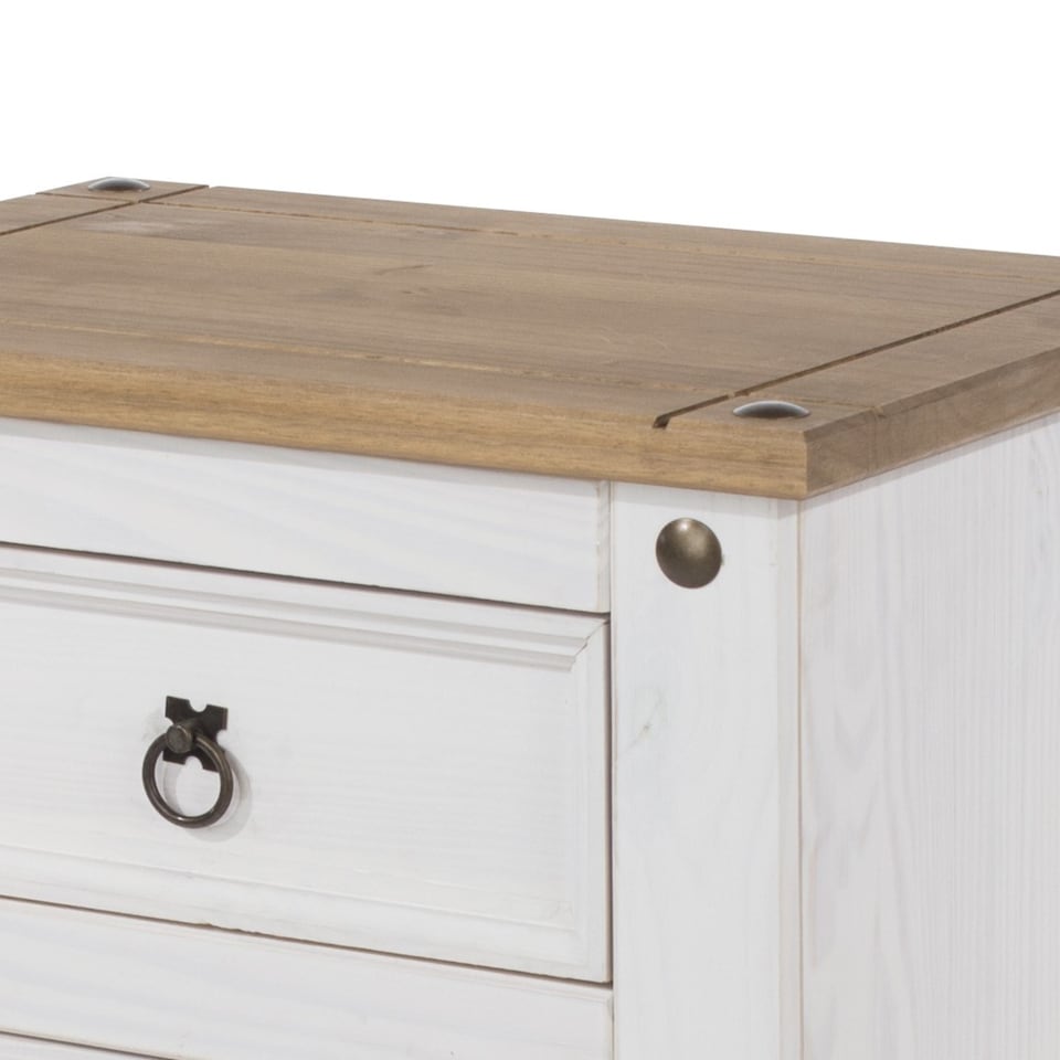 image 1 of Corona Premium Bedside Cabinet - Mexican Pine Design with Dovetail Drawer and Metal Hardware | White | White Wax | One Size | 1