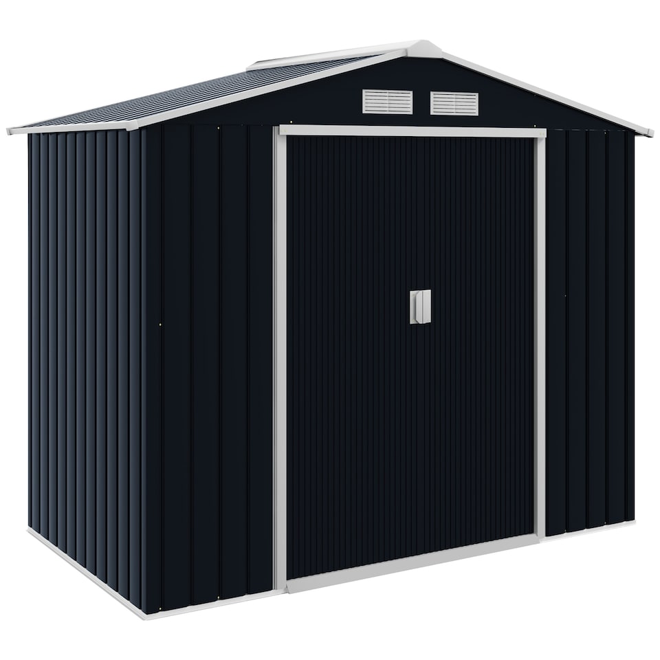 image 1 of Outsunny 7 x 4ft Metal Garden Shed, Outdoor Storage Tool House with Ventilation Slots, Foundation Kit and Lockable Double Doors, Dark Grey