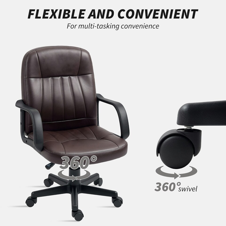 image 1 of HOMCOM PU Leather Office Chair Swivel Home Computer Desk Chair, Dark Brown