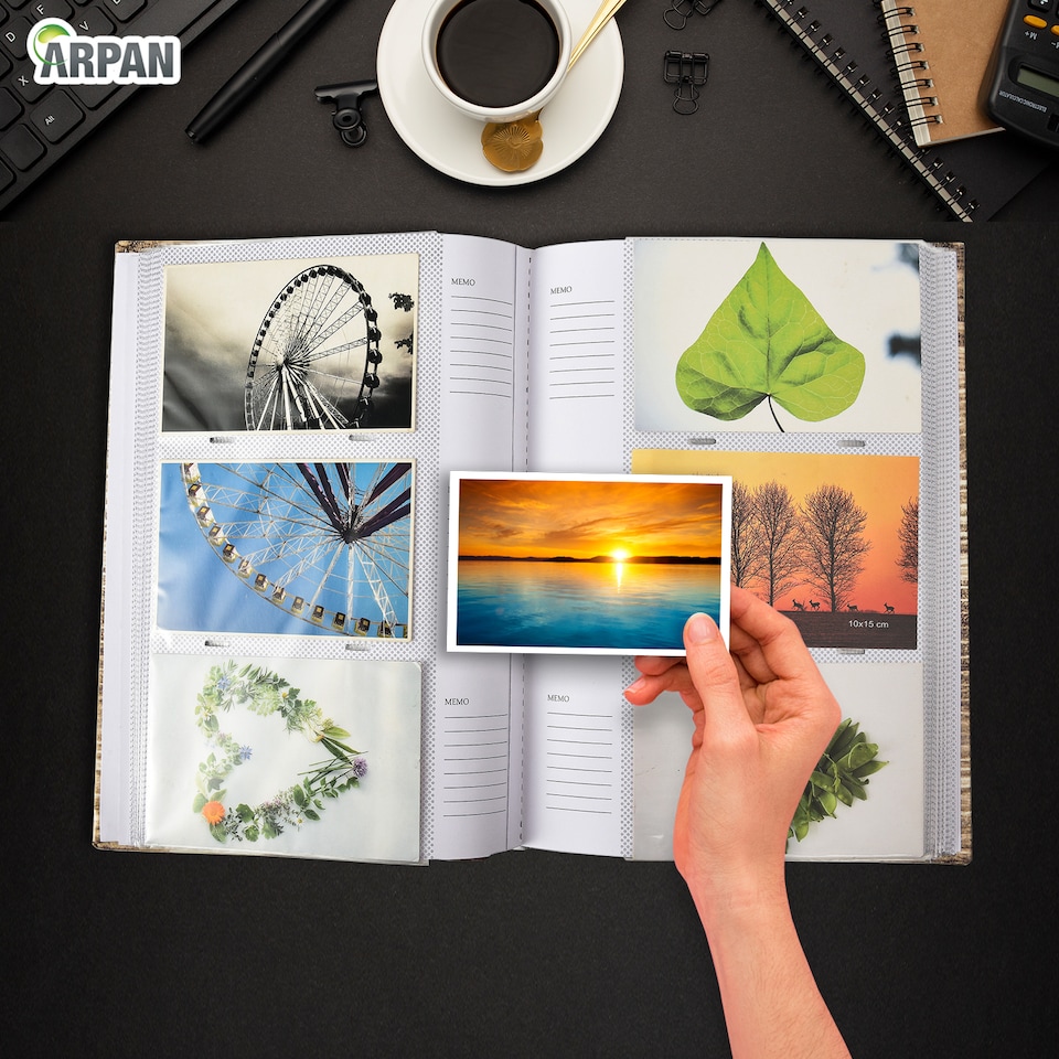 image 1 of ARPAN Slip In Case Memo Photo Album for 300 Photos 4x6" (10x15cm) – Hardcover Picture Album with Memo Writing Space for Family, Wedding & Travel Memories