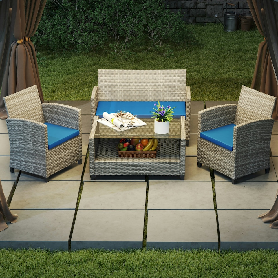 image 1 of Outsunny 3PCs Rattan Garden Seat Cushions Pads for Patio Furniture Green 