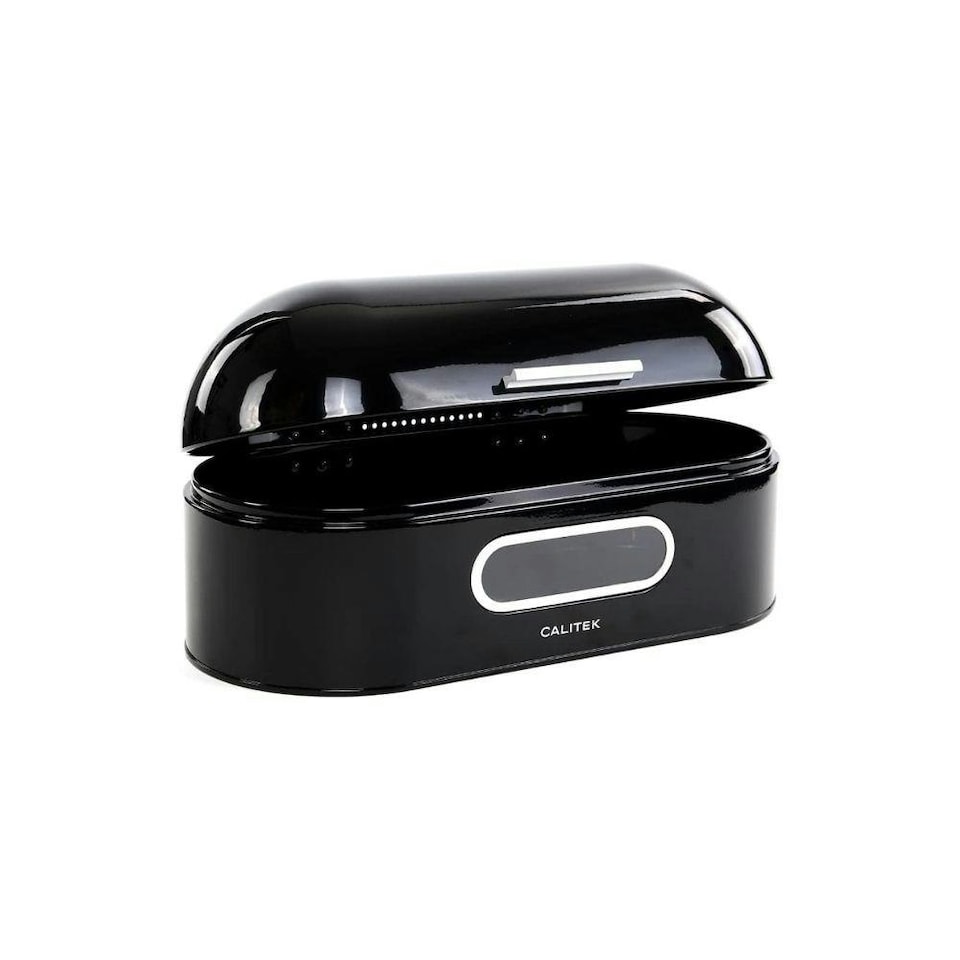 image 1 of CALITEK Retro Bread Bin Round Top Kitchen Counter Coated Carbon Steel Black