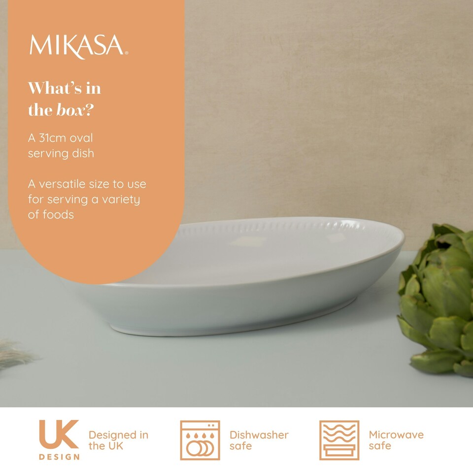 image 1 of Mikasa Serving Dish White Ceramic Oval 30.5cm