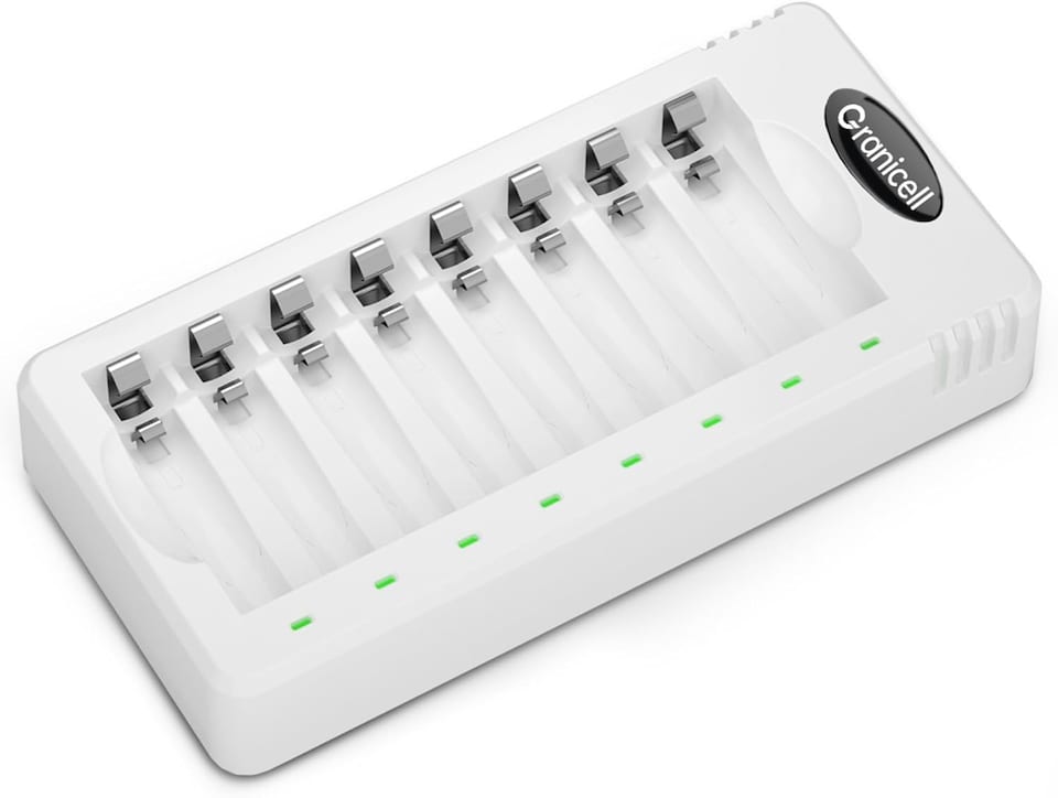 image 1 of Granicell 8 Bay AA AAA Battery Charger, USB Smart Battery Charger, Type-C Connector with LED Display, Individual Slots for Ni-MH Ni-CD Rechargeable Batteries