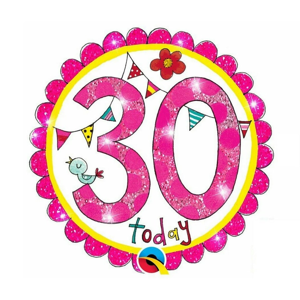 Rachel Ellen 30th Birthday Badge - White/Pink/Yellow - L