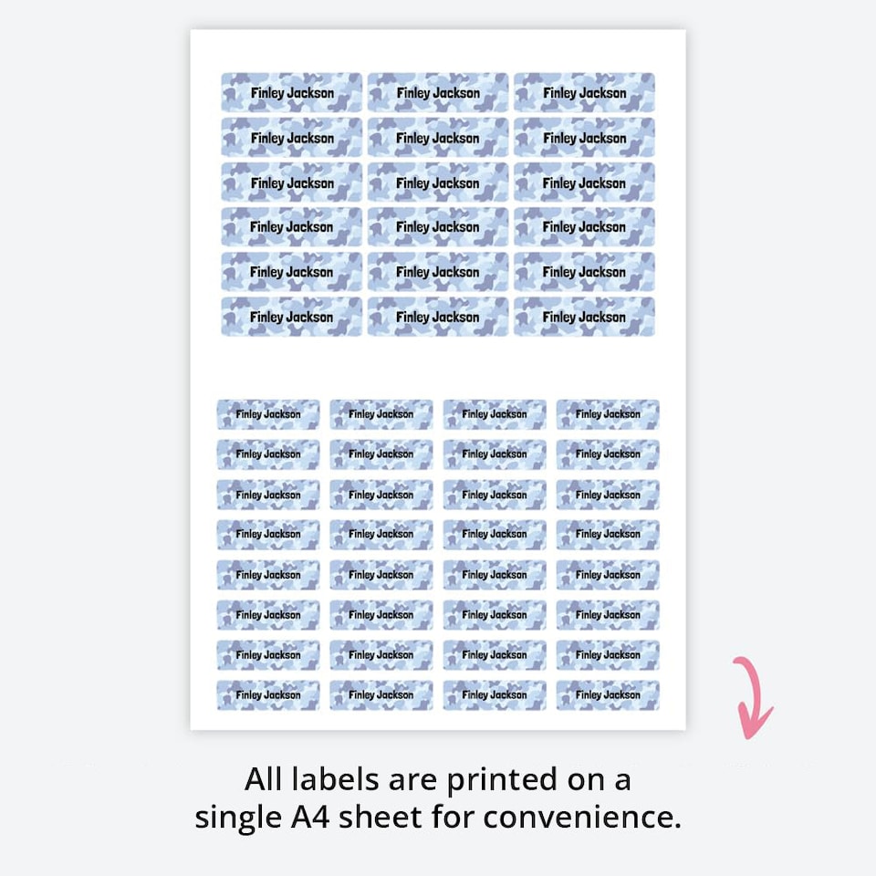 image 1 of Dotty About Paper 50 x Personalised School Name Labels Cool Camouflage Blue